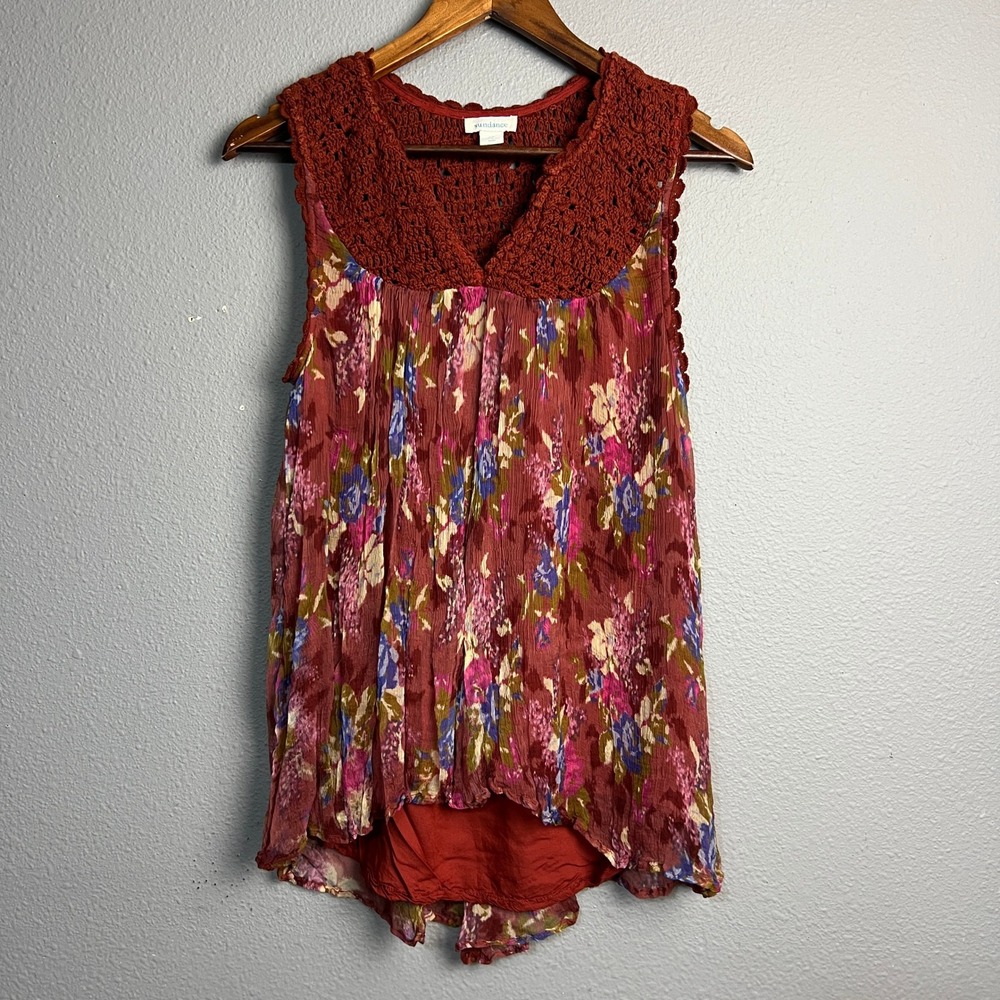 Sundance Crochet Top Floral Print Sleeveless Tunic Lined Blouse XS Boho Festival